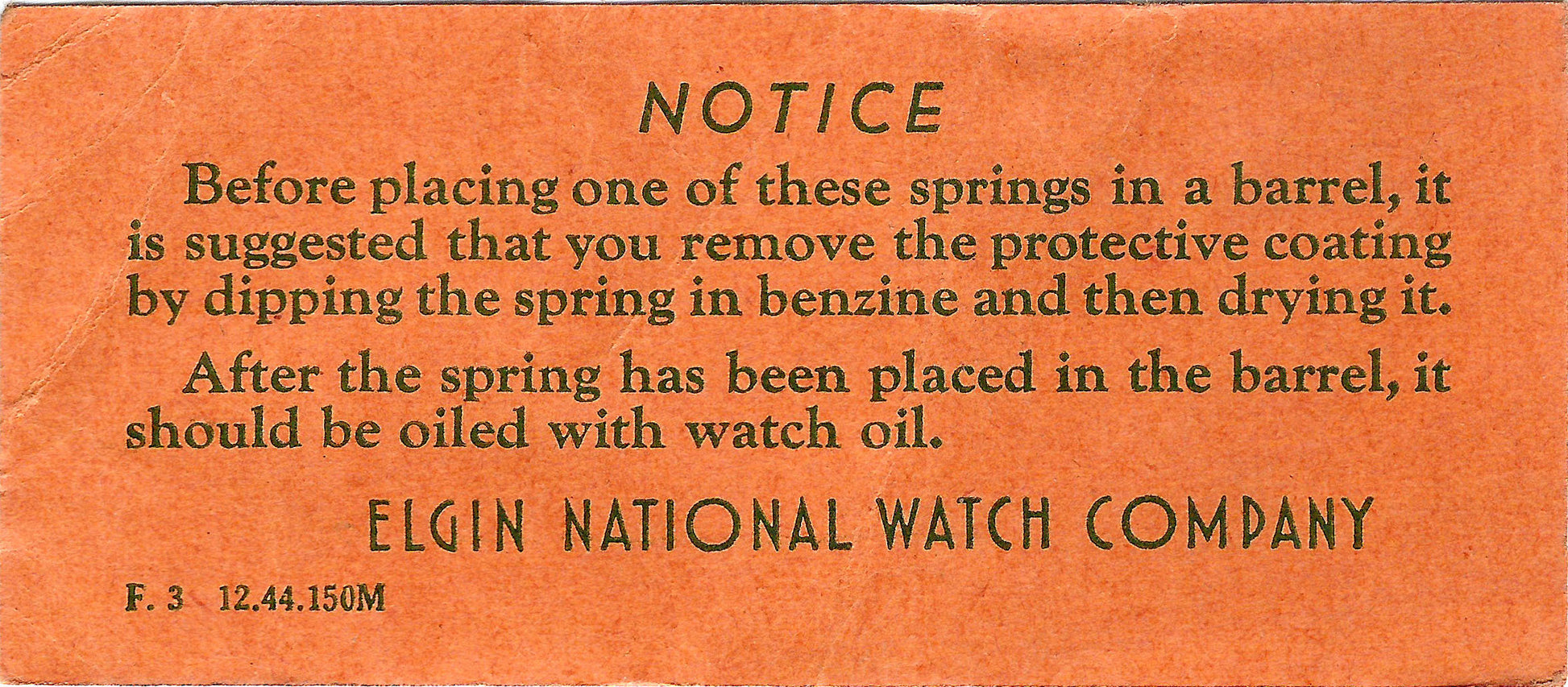 Elgin Factory Mainspring for 18s Factory No. 1956 - Steel