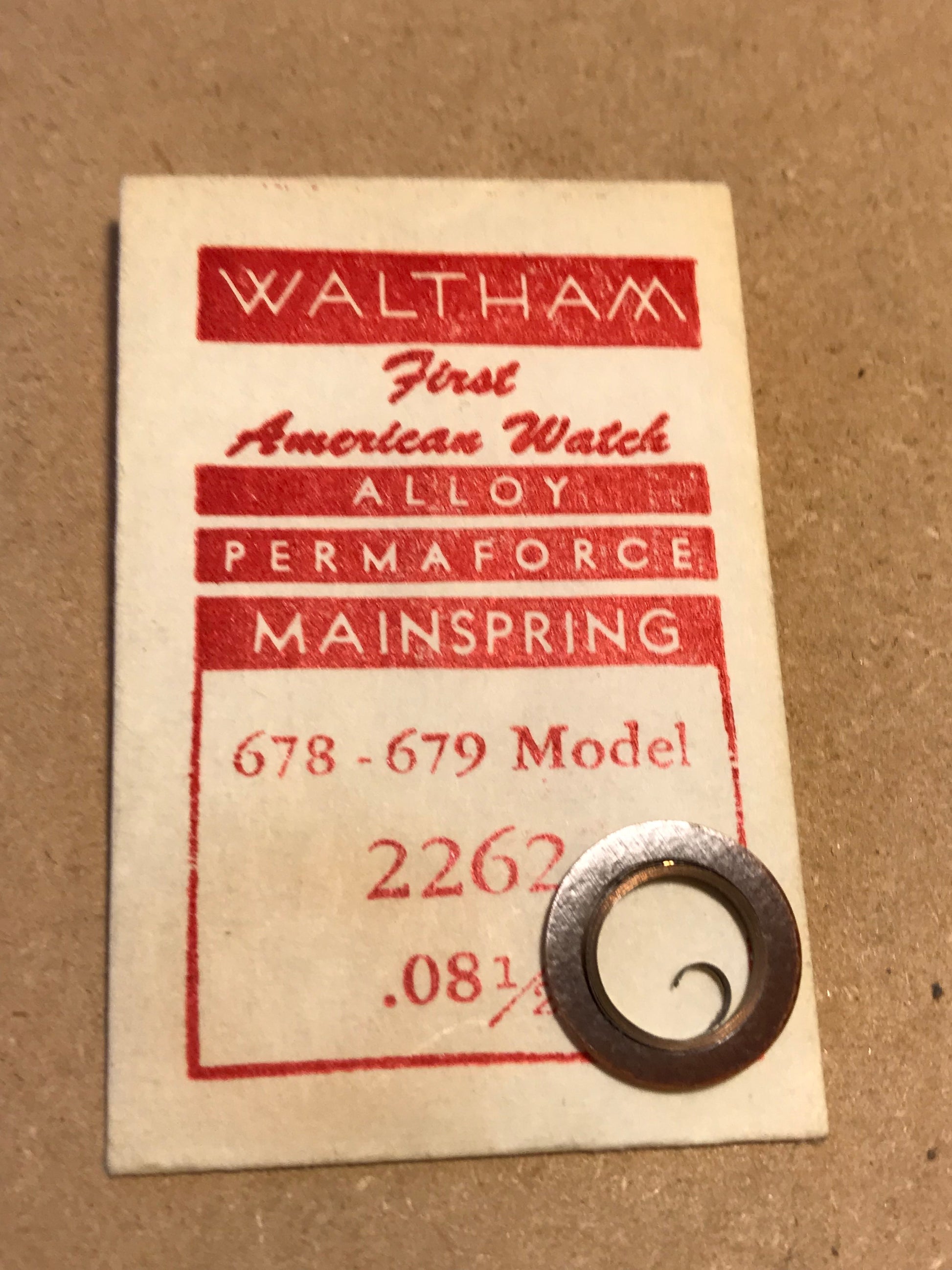 Waltham Factory Mainspring for Model 678 - 679 Movements No. 2262 - Alloy