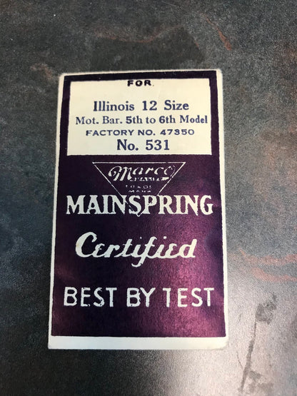Marco Mainspring #531 for 12s Illinois Factory No. 47350 - Steel