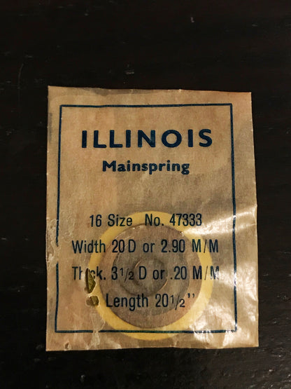 Illinois Factory Mainspring Factory No. 47333 for 16s movements - Steel