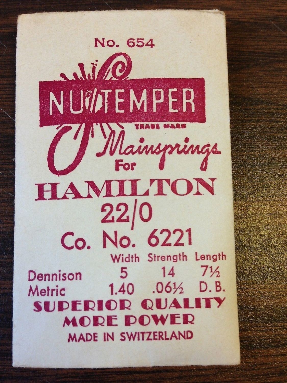 NuTemper Mainspring - Hamilton 6221 for 22/0s - Steel