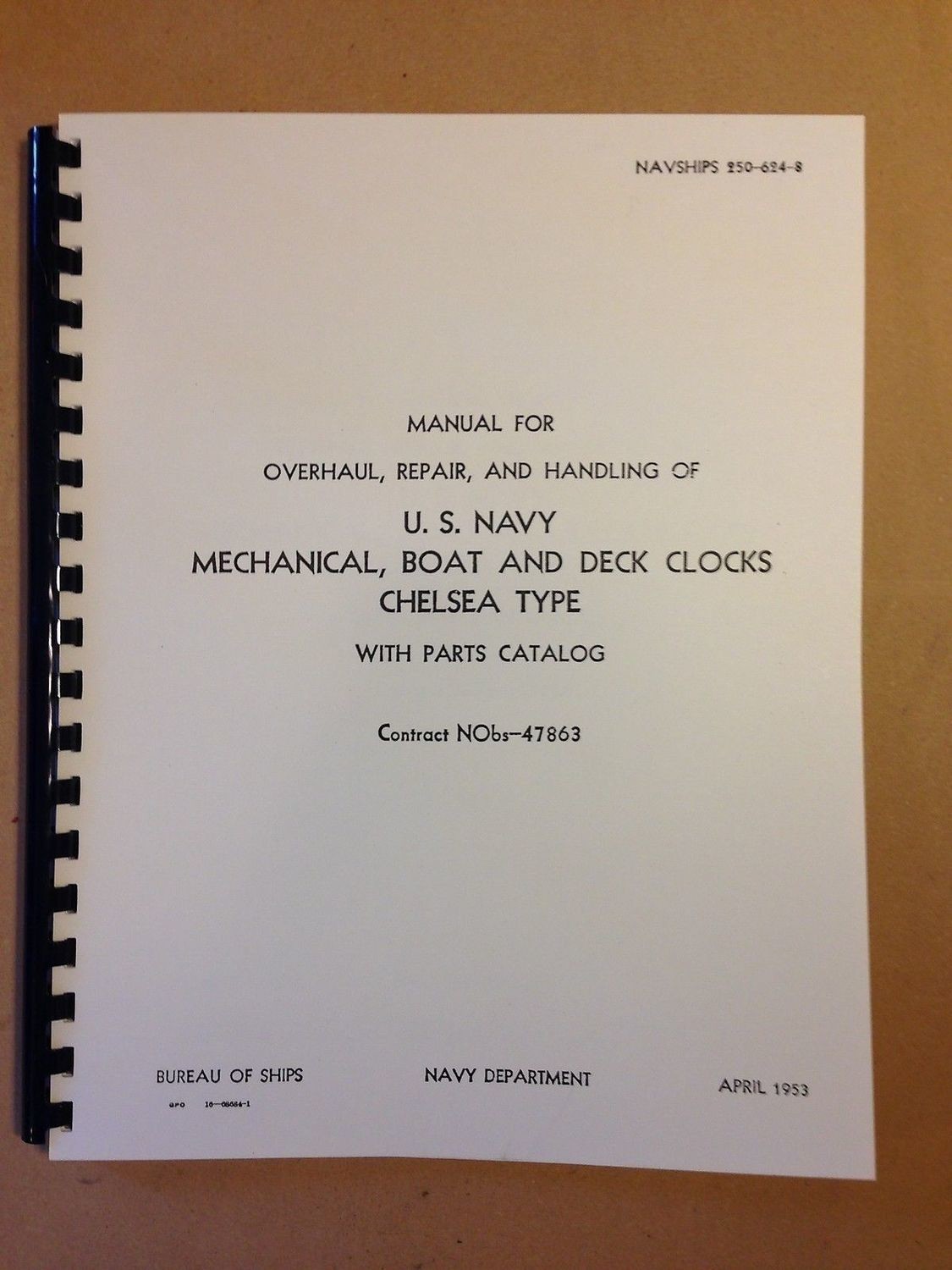 Chelsea Boat & Deck Clocks Repair & Parts Manual from April 1953 - reprint