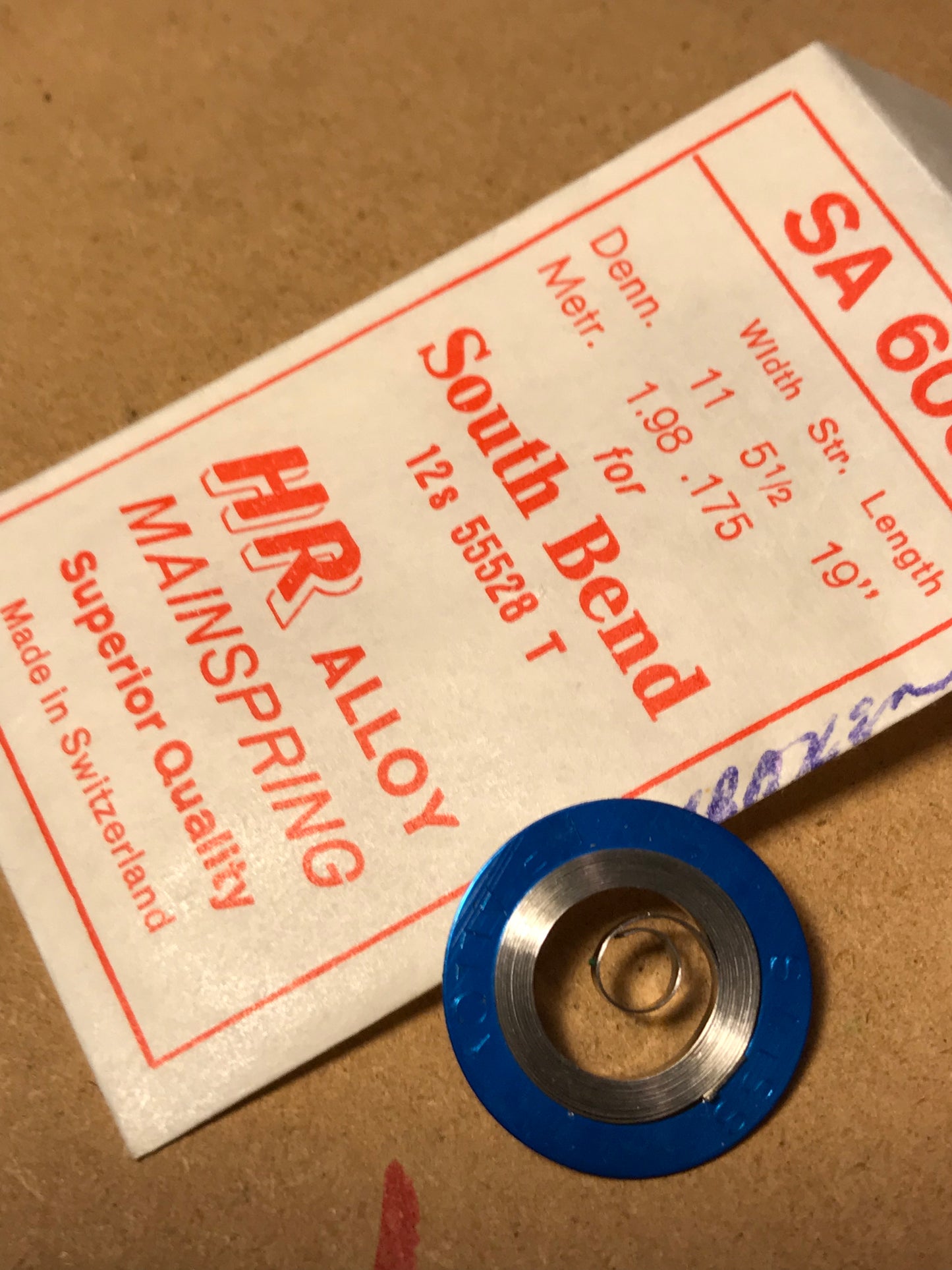 HR Mainspring SA603 for 12s South Bend No. 55528 - Alloy